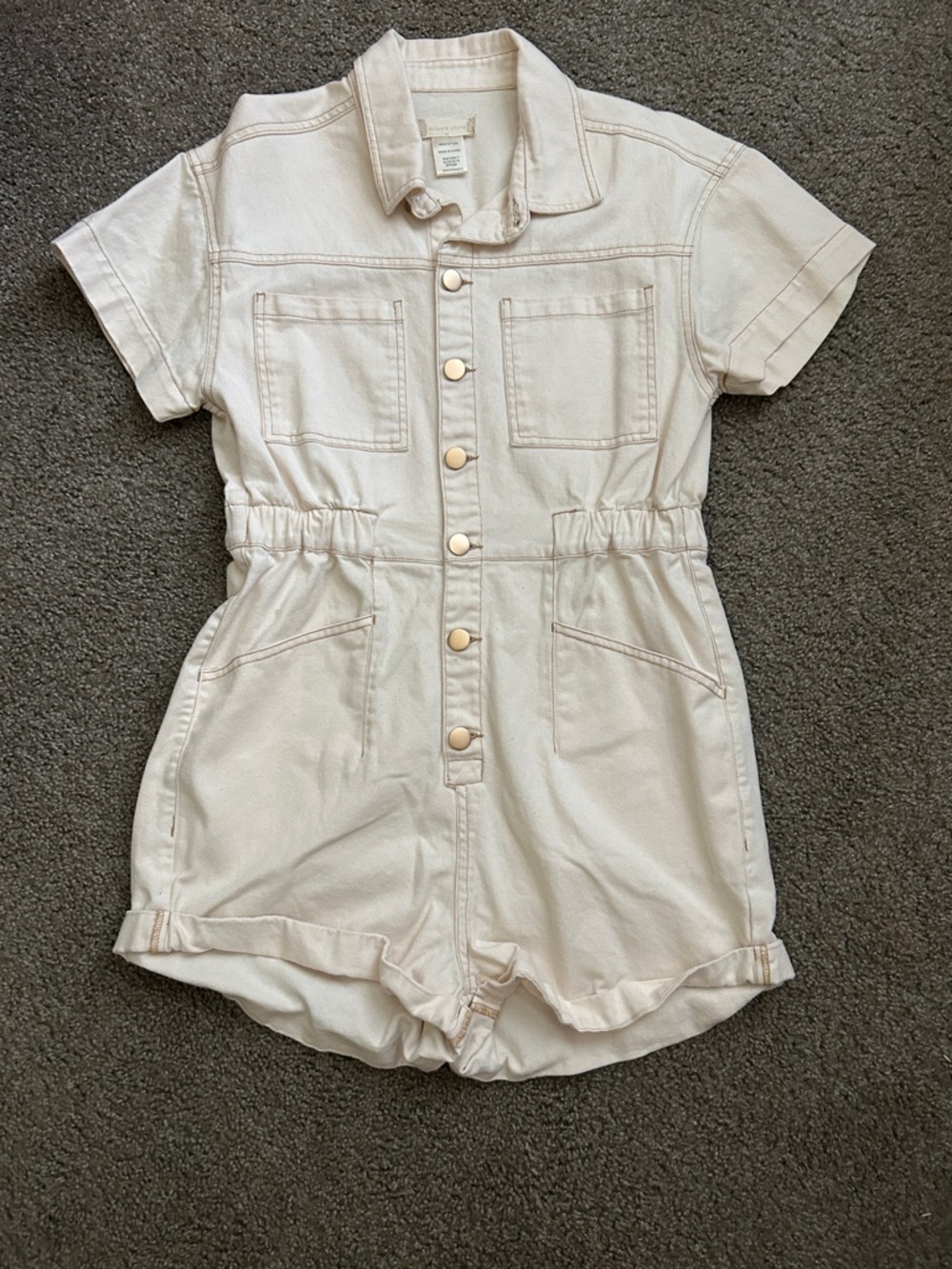 Altar'd State Cream Short Sleeve Denim Romper